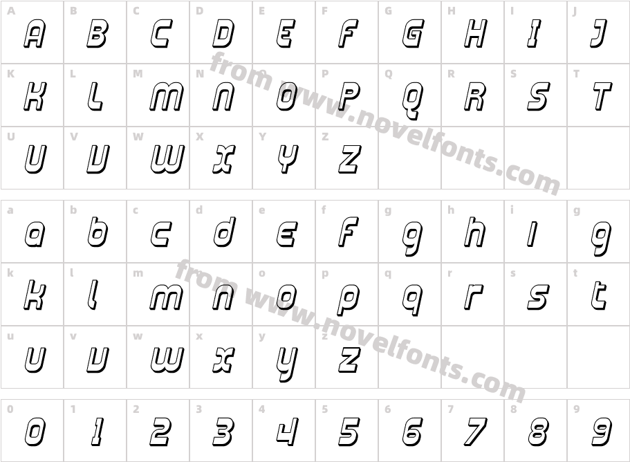 Plasmatica Shaded ItalicCharacter Map