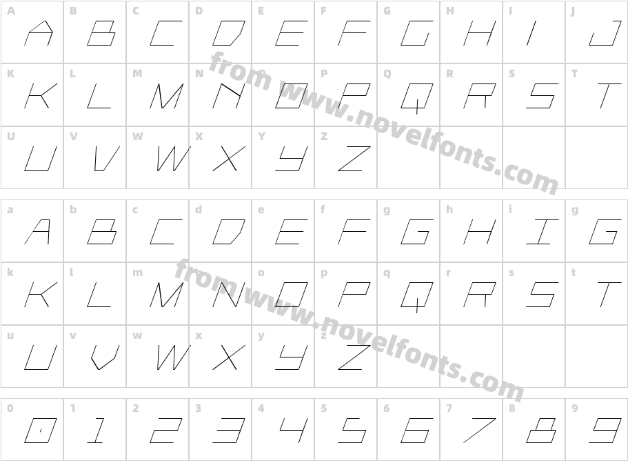 Player 1 Up Condensed ItalicCharacter Map