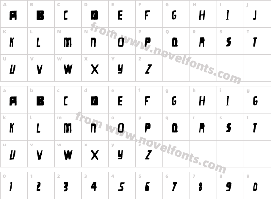 Plutozax Demo FontCharacter Map