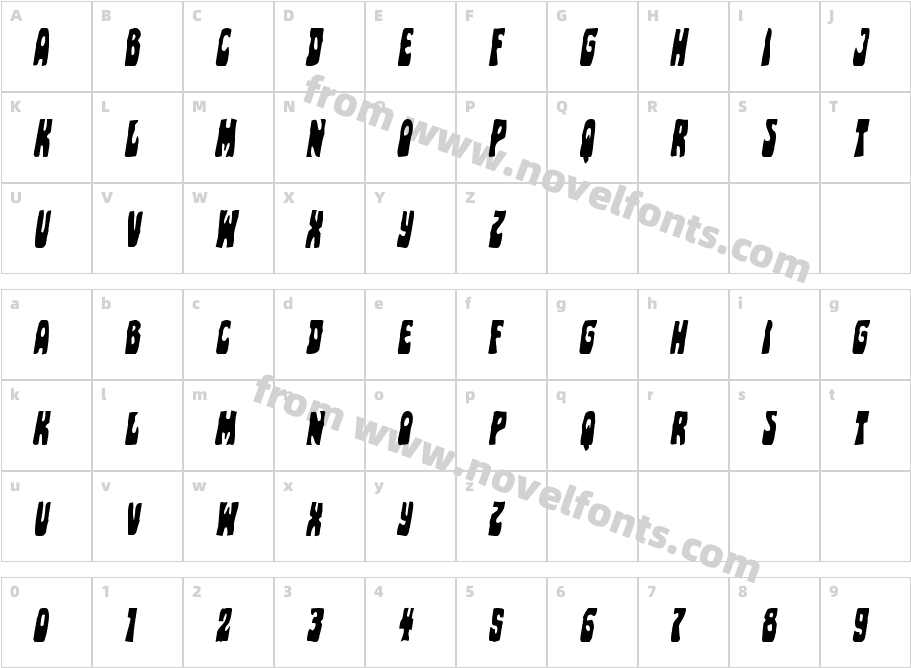 Pocket Monster Condensed ItalicCharacter Map