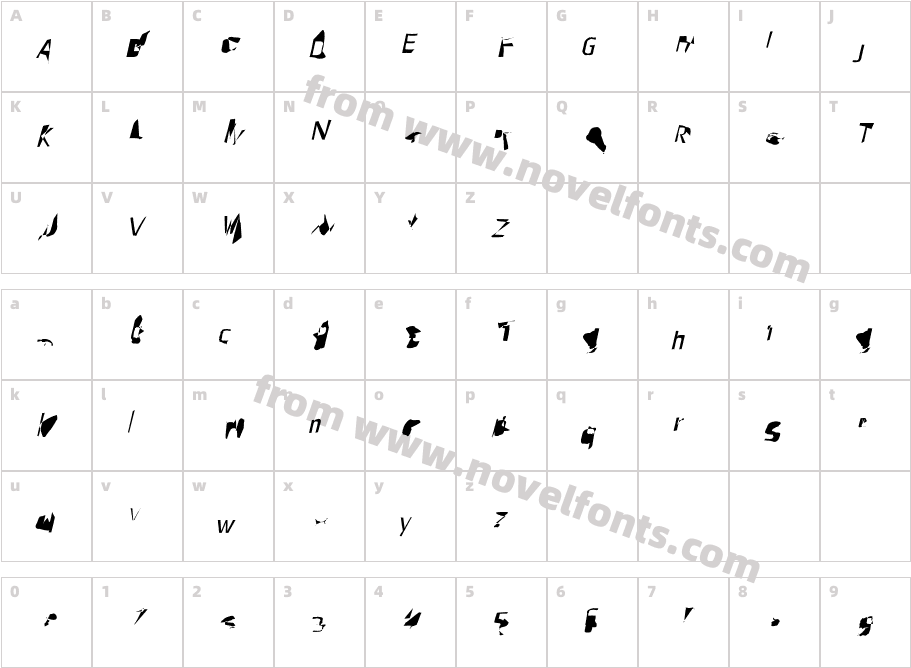 Pointer ExtraCondensed ObliqueCharacter Map