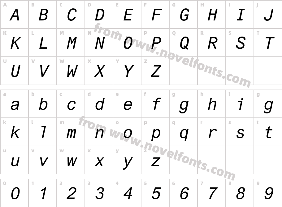 ArialMonospacedMTStd-ObliqueCharacter Map