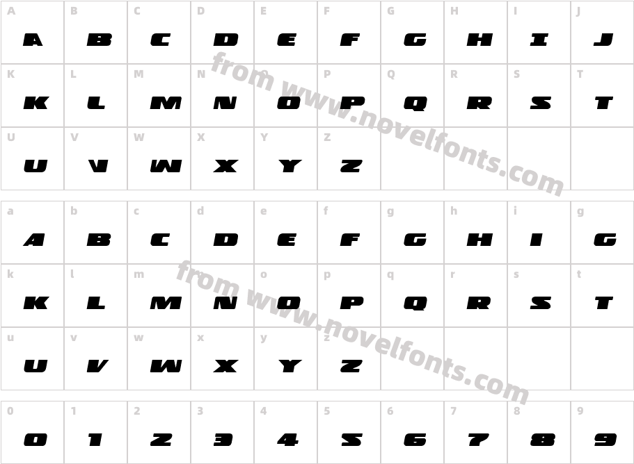 Police Cruiser Expanded ItalicCharacter Map