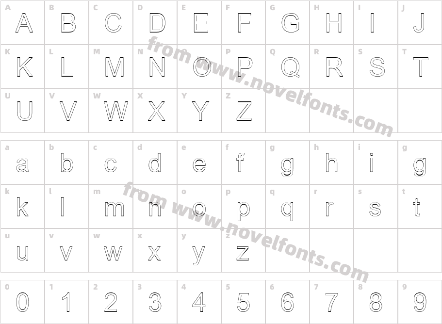 Arialic HollowCharacter Map