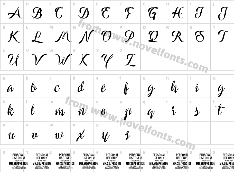 Preside Bold PERSONAL USE ONLYCharacter Map