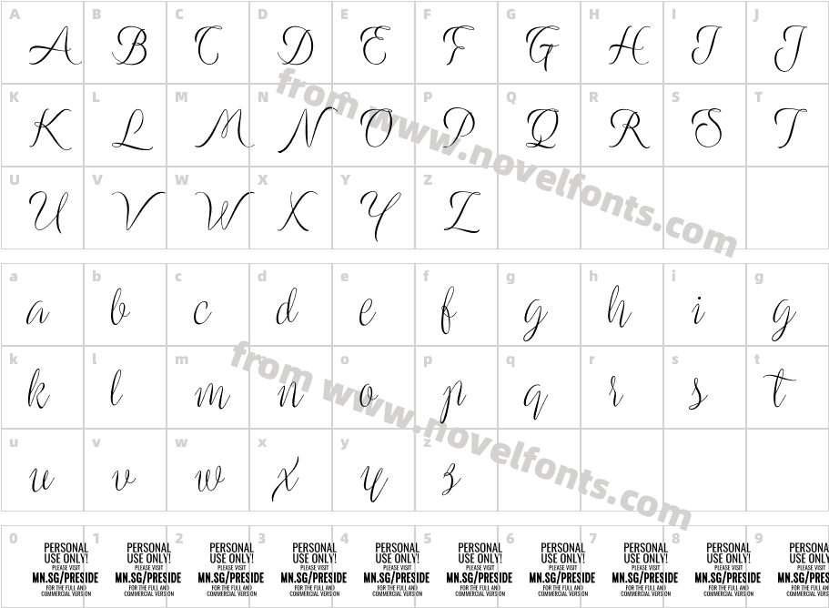 Preside Light PERSONAL USE ONLYCharacter Map