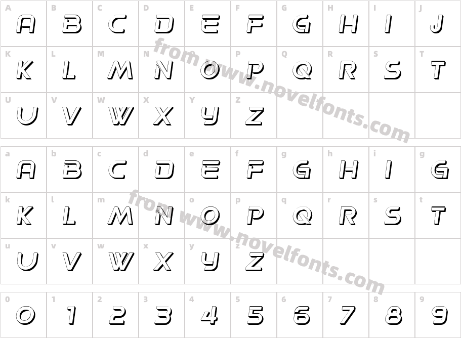 Progress 3D Hollow ItalicCharacter Map