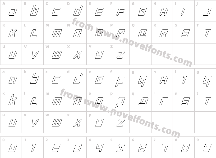 Prokofiev Outline ItalicCharacter Map