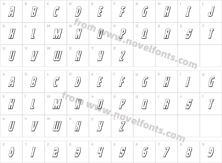 Prowler 3D ItalicCharacter Map