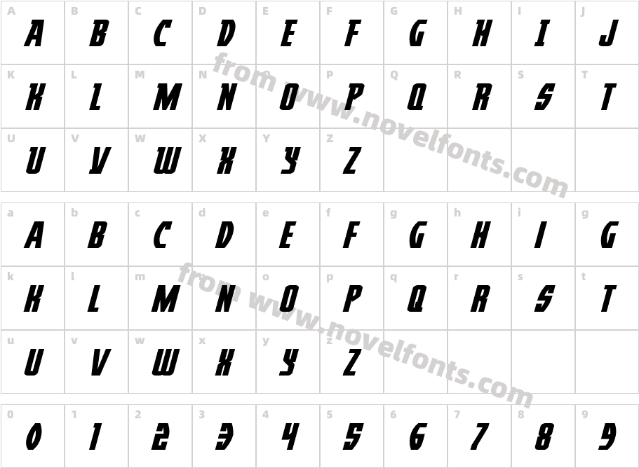 Prowler Expanded ItalicCharacter Map