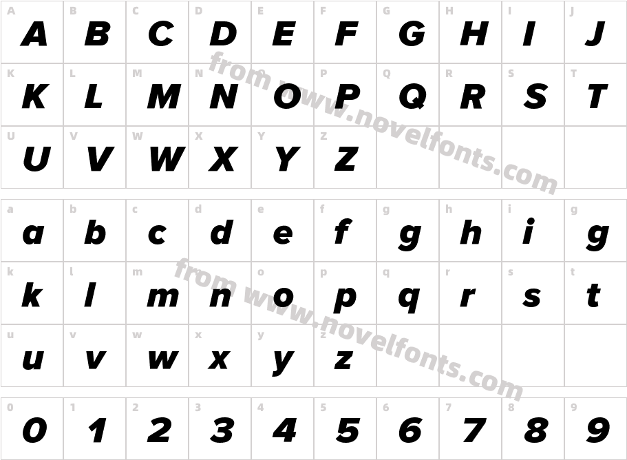 ProximaSansBlackObliqueCharacter Map