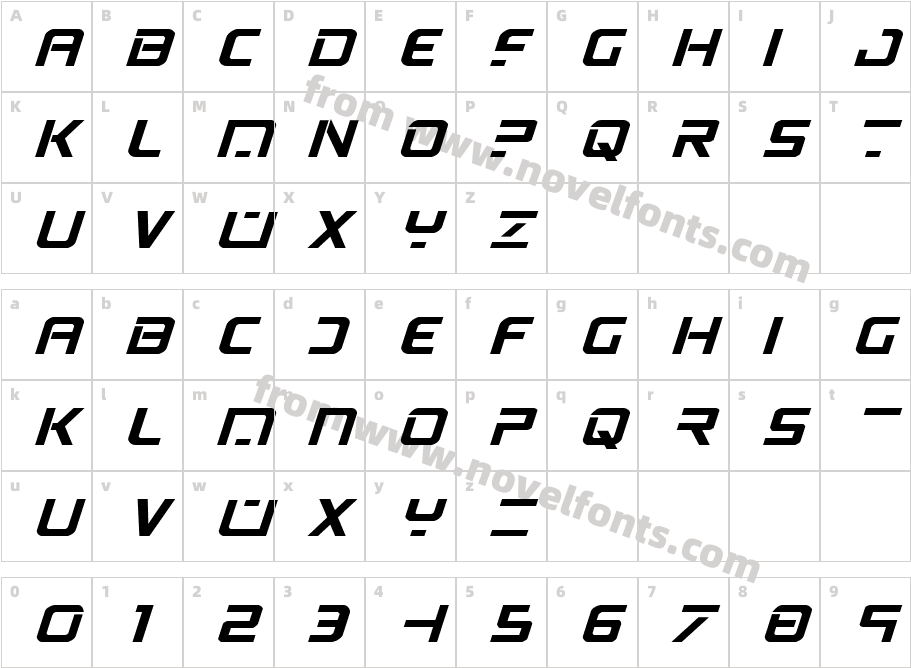 PsYonic VII Bold Expanded ItalicCharacter Map