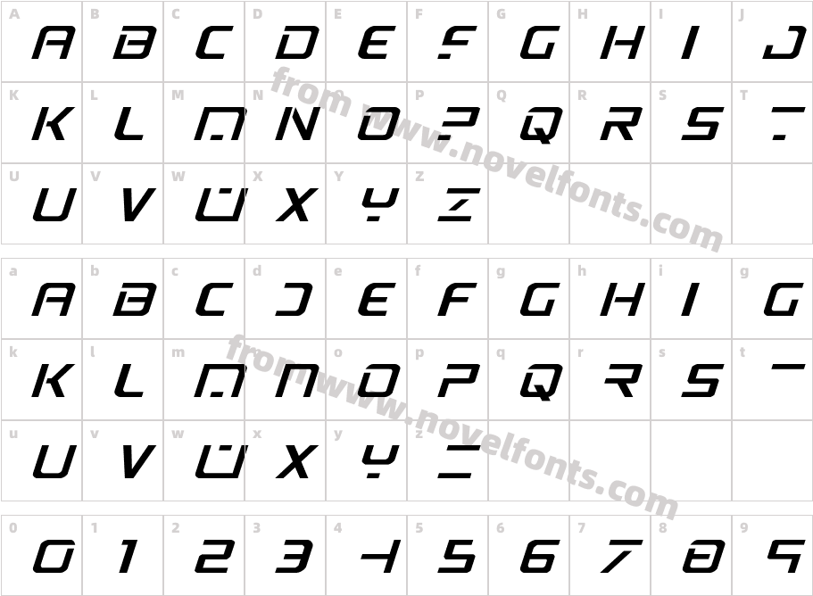 PsYonic VII Expanded ItalicCharacter Map