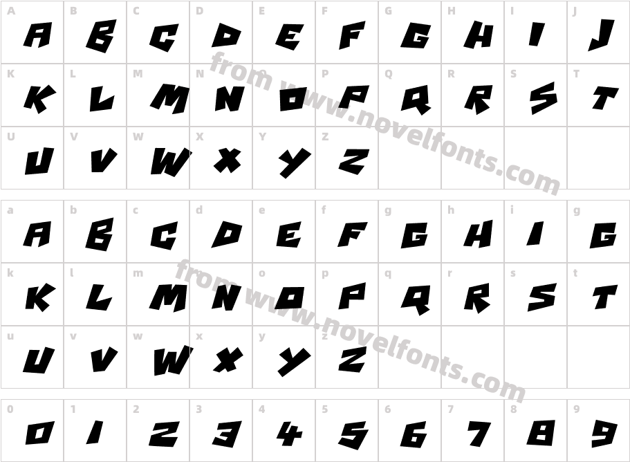 Psycho RObots ItalicCharacter Map