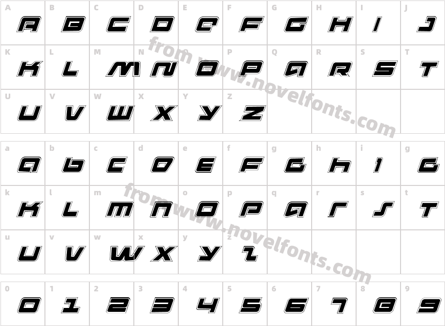 Pulse Rifle Academy ItalicCharacter Map