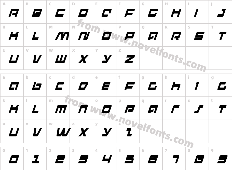 Pulse Rifle Condensed ItalicCharacter Map