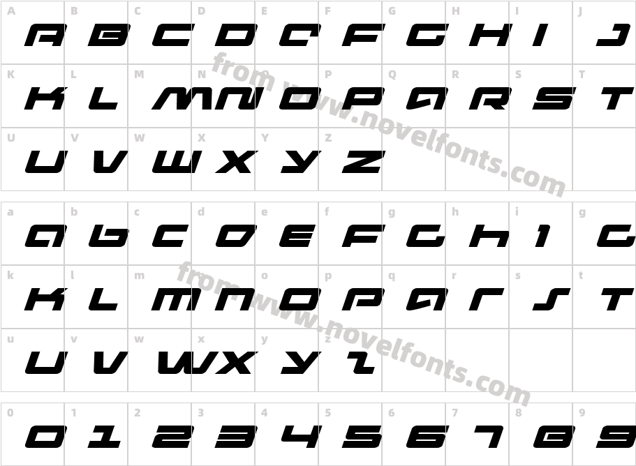 Pulse Rifle Expanded ItalicCharacter Map