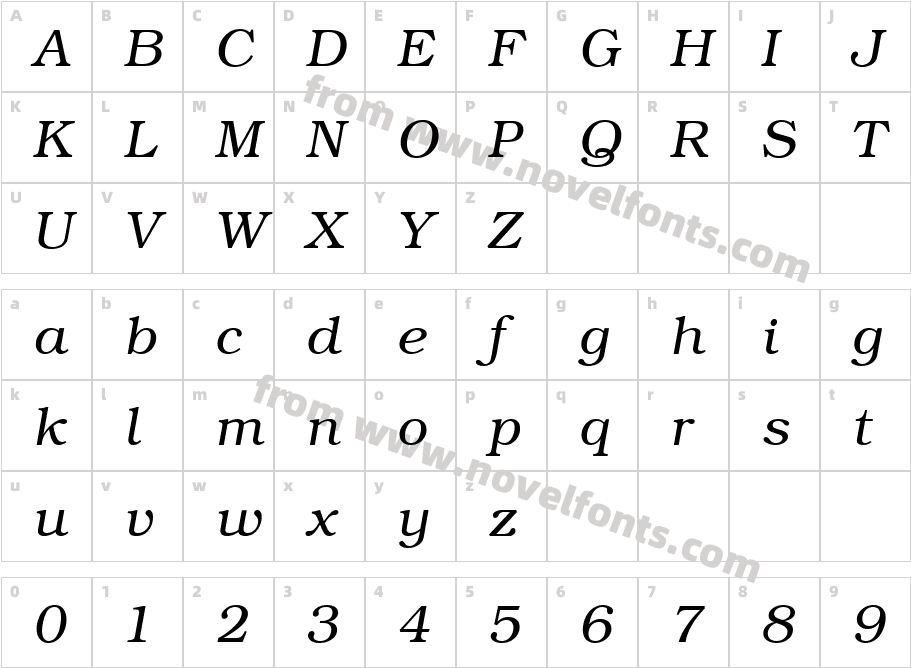 QTBookmann ItalicCharacter Map