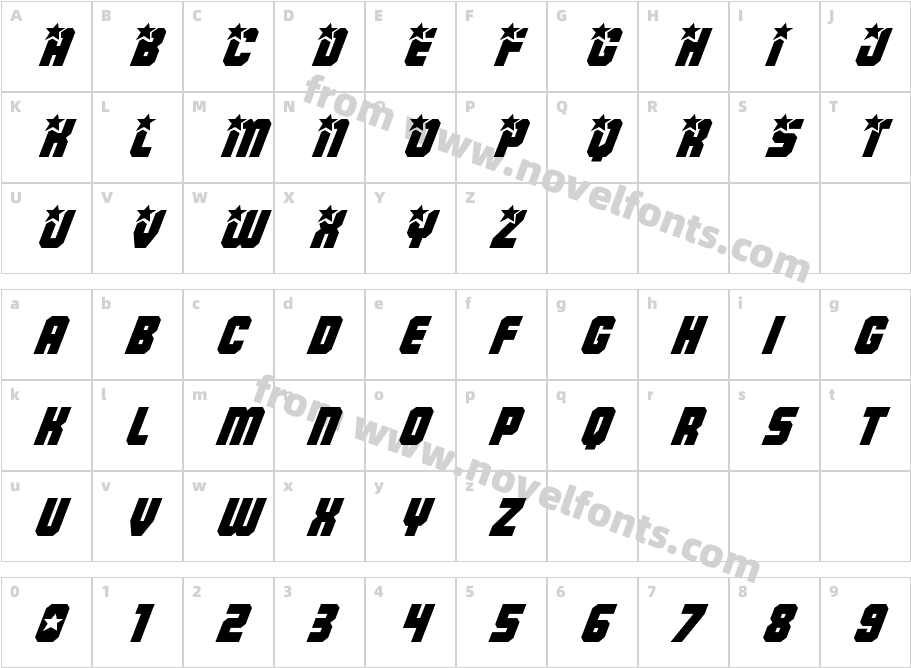 Army Rangers ItalicCharacter Map