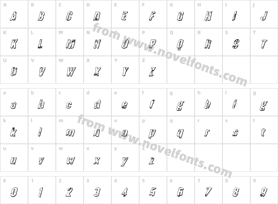 Quarrystone 3D ItalicCharacter Map