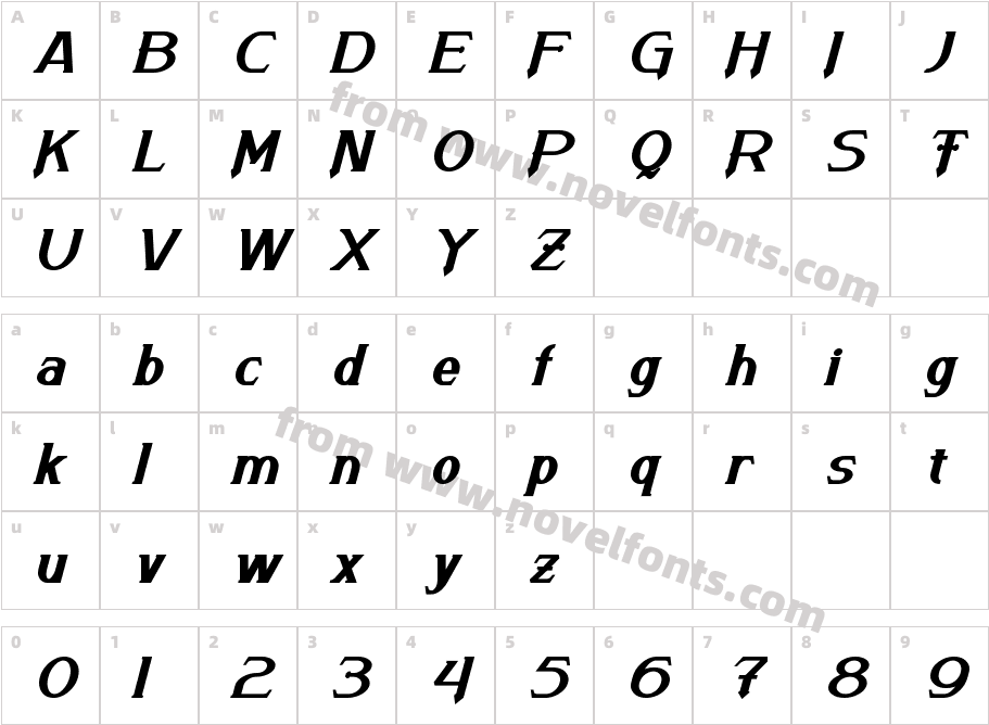 Arneson Bold ItalicCharacter Map