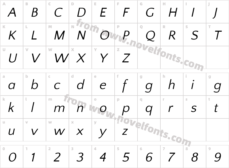 Quattrocento Sans ItalicCharacter Map