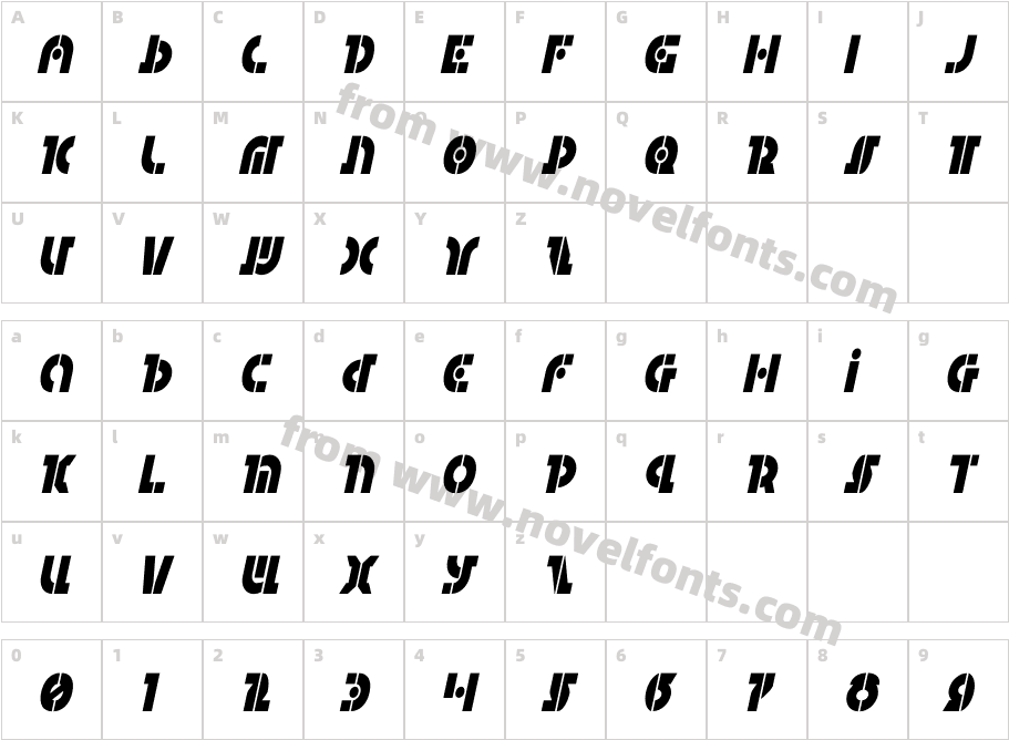 Questlok Condensed ItalicCharacter Map