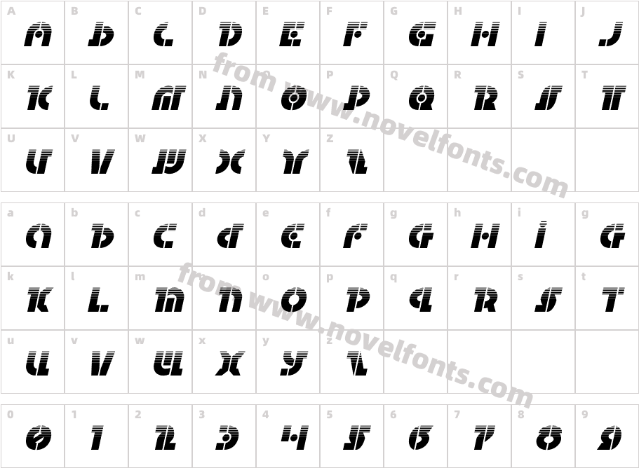 Questlok Halftone ItalicCharacter Map