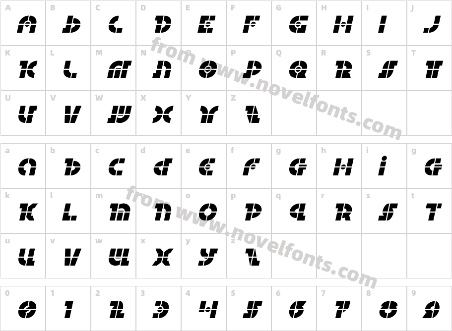 Questlok Laser ItalicCharacter Map