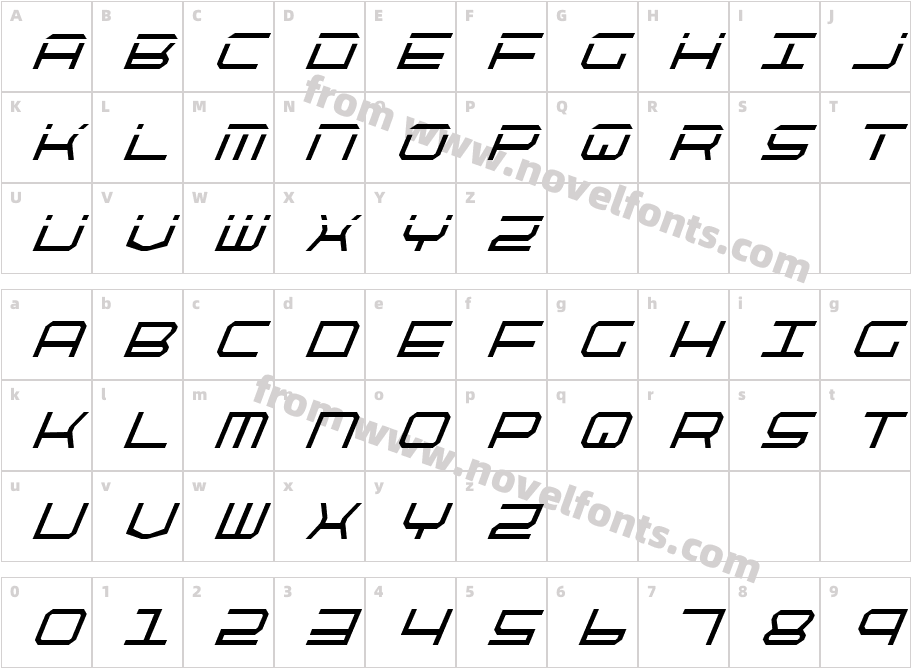 Quick Tech Condensed ItalicCharacter Map