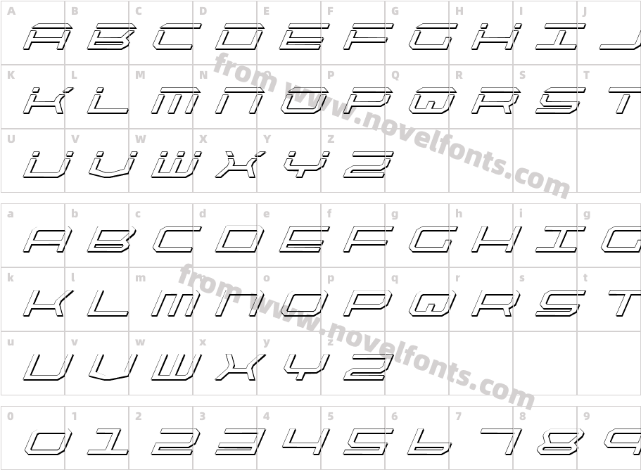 Quick Tech Shadow ItalicCharacter Map