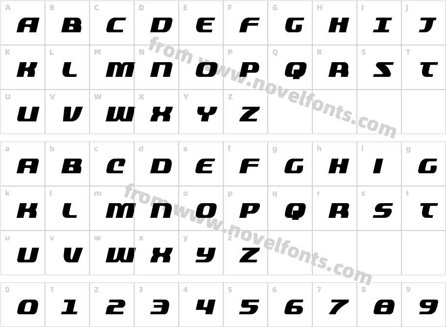 Quickening Condensed ItalicCharacter Map