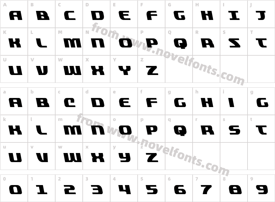 Quickening Condensed LeftalicCharacter Map