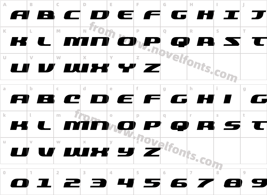 Quickening Expanded ItalicCharacter Map