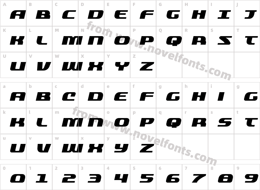 Quickening ItalicCharacter Map