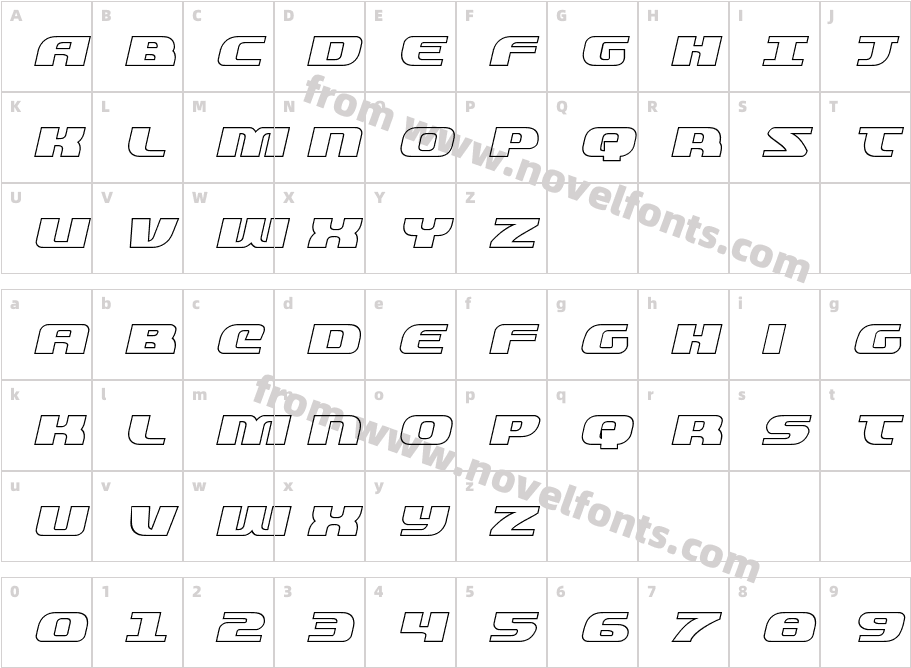 Quickening Outline ItalicCharacter Map