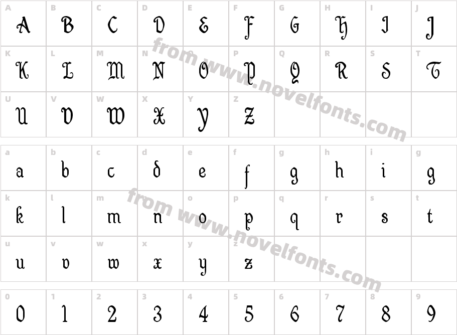 Quill Sword CondensedCharacter Map