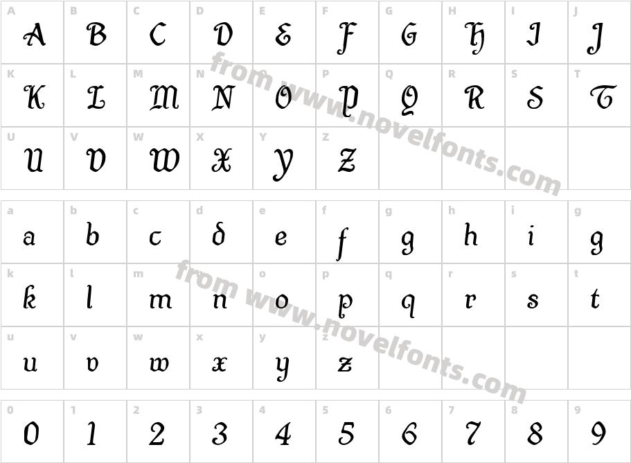 Quill Sword Semi-ItalicCharacter Map