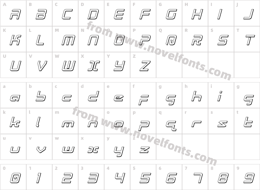 Radio Space 3D ItalicCharacter Map