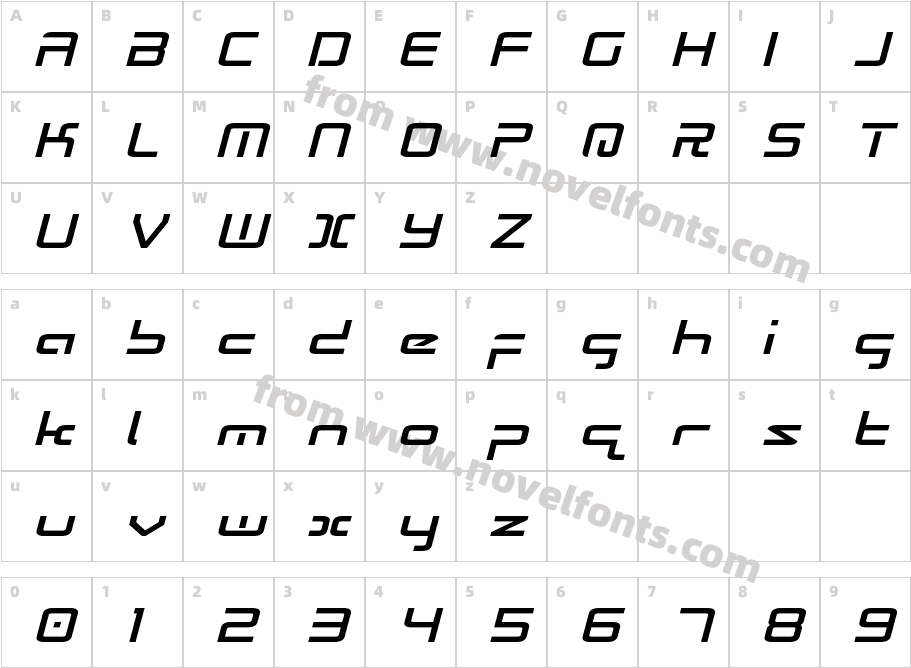 Radio Space Expanded ItalicCharacter Map