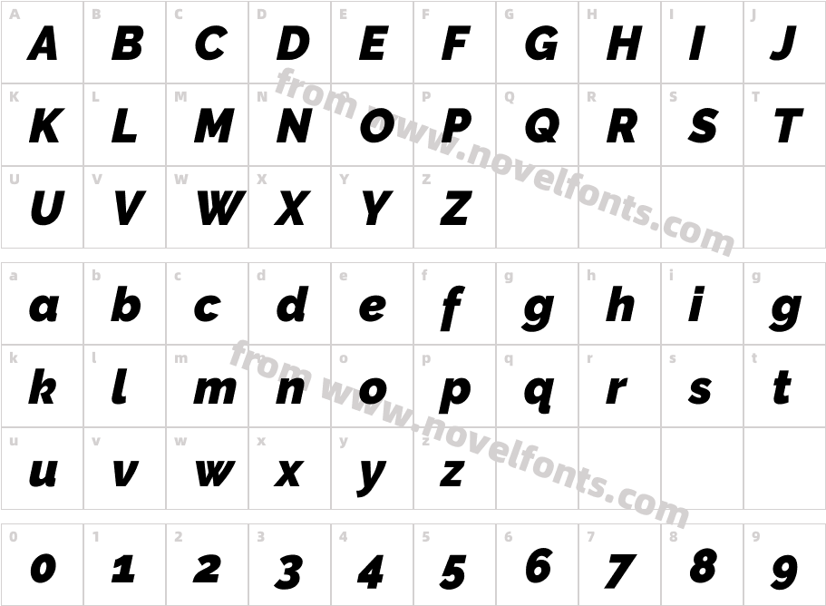 Raleway Black ItalicCharacter Map