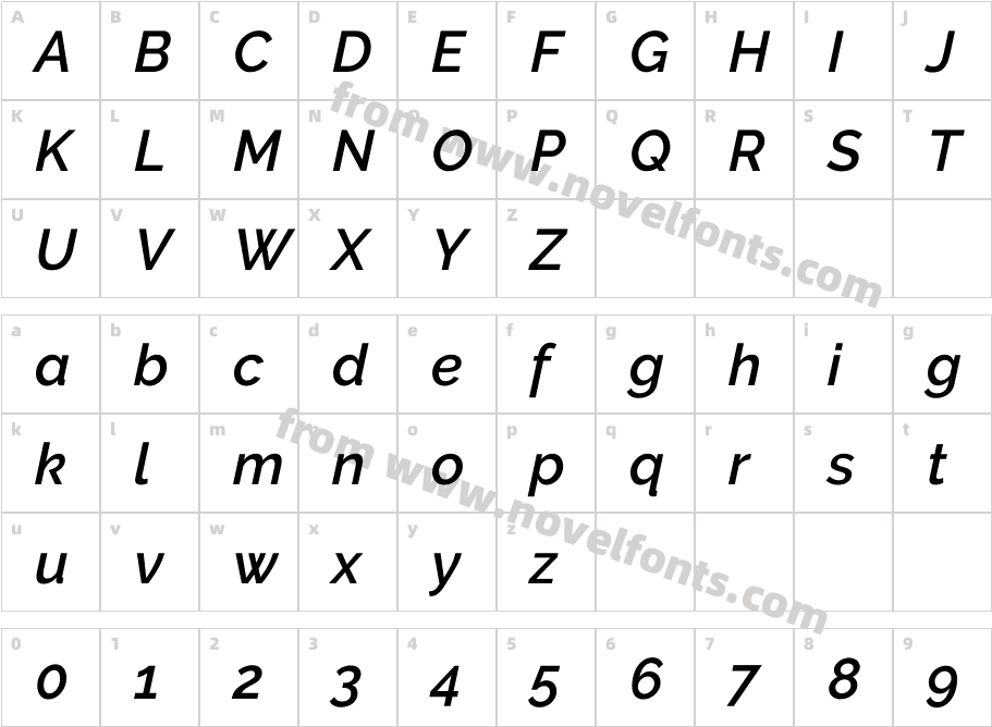 Raleway SemiBold ItalicCharacter Map