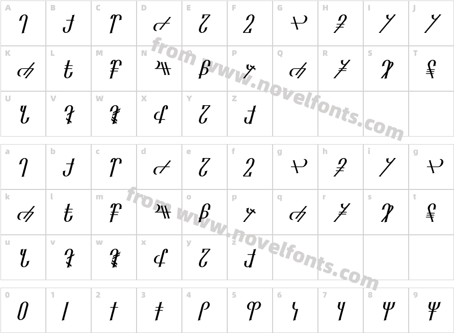 Reanaarian ItalicCharacter Map