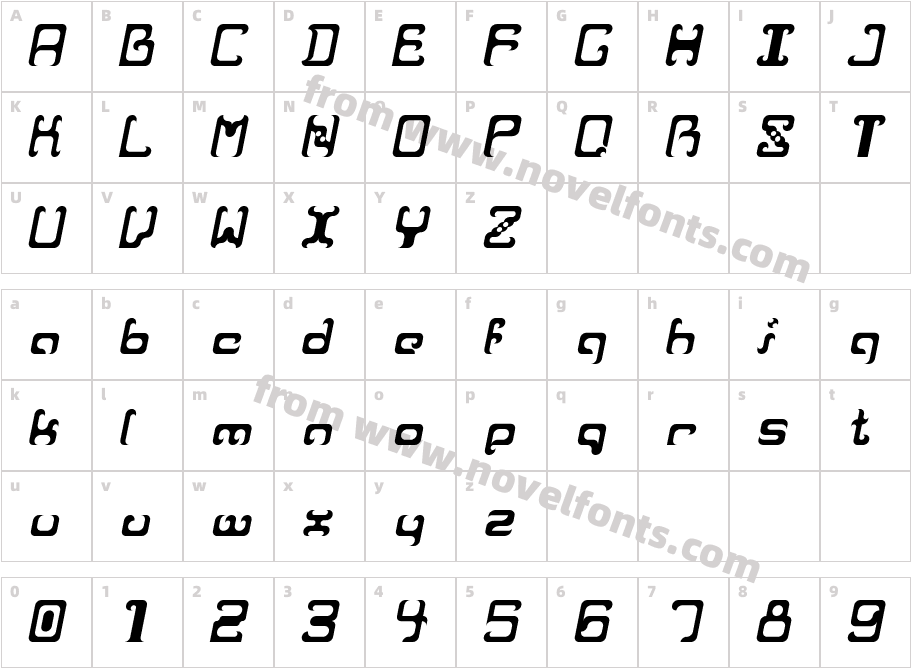 Reaver ItalicCharacter Map