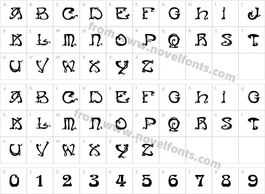 Art Nouveau CapsCharacter Map