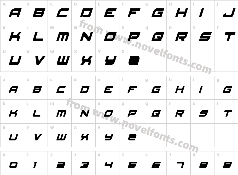 Red Rocket Condensed ItalicCharacter Map