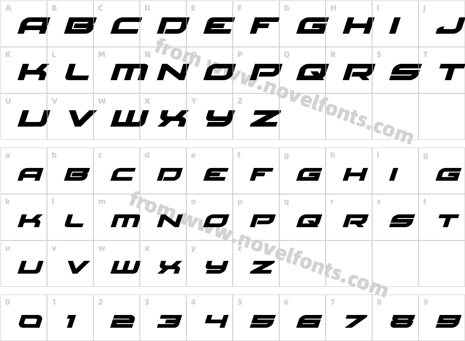 Red Rocket Expanded ItalicCharacter Map