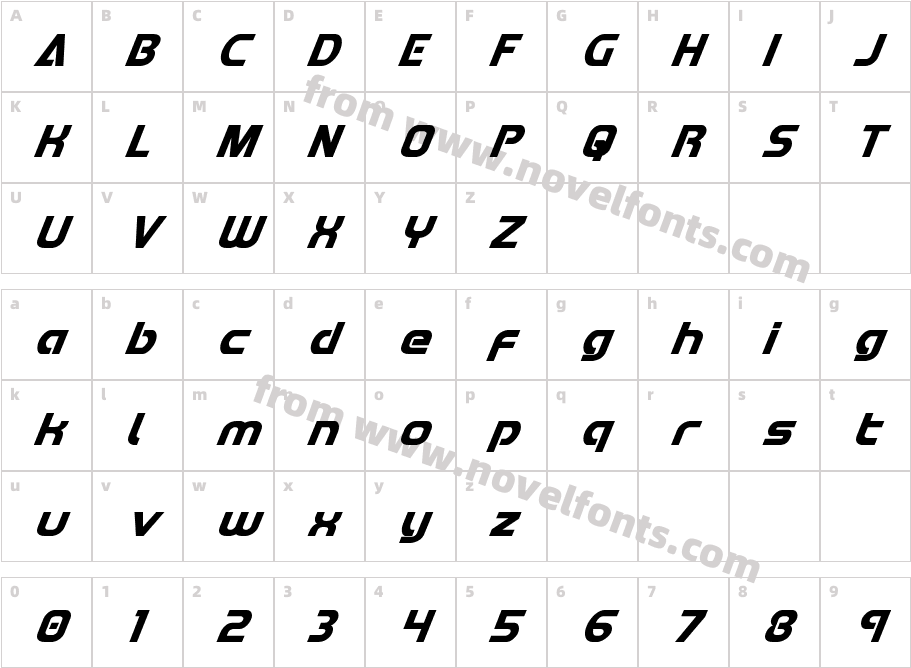 Redline Super-ItalicCharacter Map