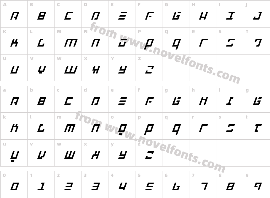 Repulsor ItalicCharacter Map