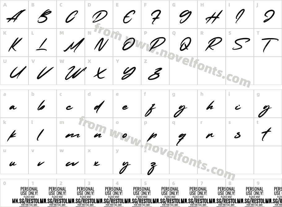 Restollia Script PERSONAL USE RegularCharacter Map